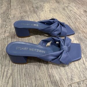 Stuart Weitzman blue Sofia bow sandal heels